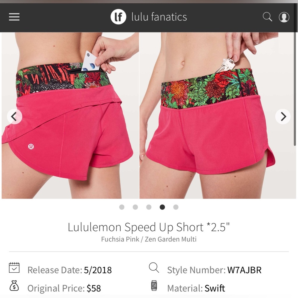 Lululemon Speed Up Short *2.5" in Fuchsia Pink/Zen Garden Multi